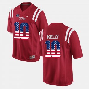 Men's Ole Miss Rebels US Flag Fashion Red Chad Kelly #10 Jersey 394714-594