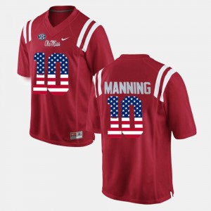 Men's Ole Miss Rebels US Flag Fashion Red Eli Manning #10 Jersey 888707-453