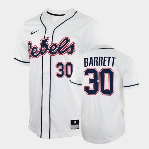 Men's Ole Miss Rebels College Baseball White Aaron Barrett #30 Jersey 800432-320