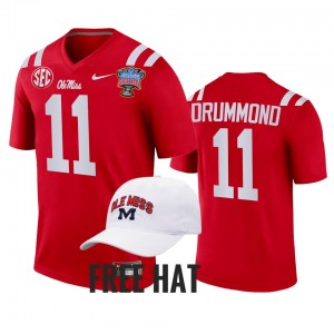 Men's Ole Miss Rebels College Football Red Dontario Drummond #11 2022 Sugar Bowl Playoff Jersey 401643-405