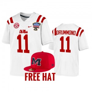 Men's Ole Miss Rebels College Football White Dontario Drummond #11 2022 Sugar Bowl Playoff Jersey 175813-678