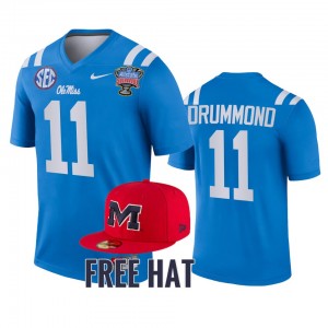 Men's Ole Miss Rebels College Football Blue Dontario Drummond #11 2022 Sugar Bowl Free Hat Jersey 885249-927