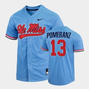 Men's Ole Miss Rebels College Baseball Blue Drew Pomeranz #13 Full-Button Jersey 843436-888
