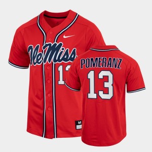 Men's Ole Miss Rebels College Baseball Red Drew Pomeranz #13 Full-Button Jersey 161401-557