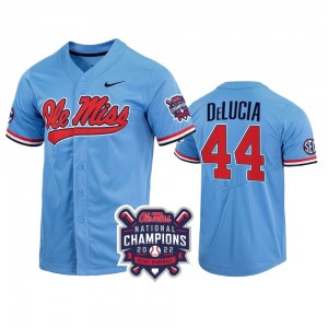 Men's Ole Miss Rebels College World Series Blue Dylan DeLucia #44 2022 Champions NCAA Baseball Jersey 174865-993