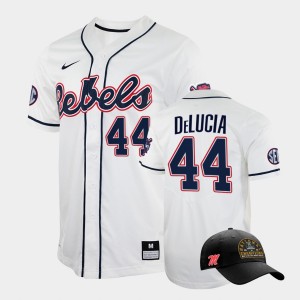 Men's Ole Miss Rebels College World Series White Dylan DeLucia #44 2022 Champions Free Hat Jersey 415155-262