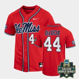 Men's Ole Miss Rebels College World Series Red Dylan DeLucia #44 2022 Baseball Jersey 640794-464