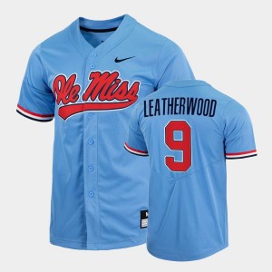 Men's Ole Miss Rebels College Baseball Blue Hayden Leatherwood #9 2022 Full-Button Jersey 317560-721