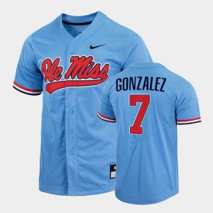 Men's Ole Miss Rebels College Baseball Blue Jacob Gonzalez #7 2022 Full-Button Jersey 209707-115