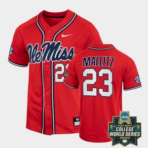 Men's Ole Miss Rebels College World Series Red Josh Mallitz #23 2022 Baseball Jersey 995550-224