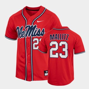 Men's Ole Miss Rebels College Baseball Red Josh Mallitz #23 2022 Full-Button Jersey 264481-480