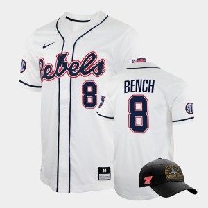 Men's Ole Miss Rebels College World Series White Justin Bench #8 2022 Champions Free Hat Jersey 260874-249