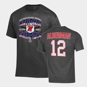 Men's Ole Miss Rebels College Baseball Charcoal Kemp Alderman #12 2022 College World Series Champions Locker Room T-Shirt 254306-781