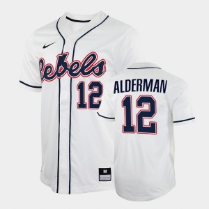 Men's Ole Miss Rebels College Baseball White Kemp Alderman #12 2022 Jersey 299077-921