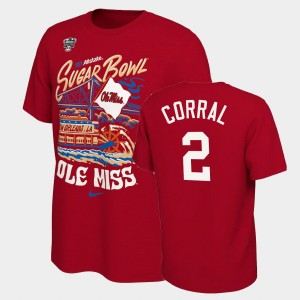 Men's Ole Miss Rebels College Football Red Matt Corral #2 2022 Sugar Bowl Locker Room T-Shirt 685967-101