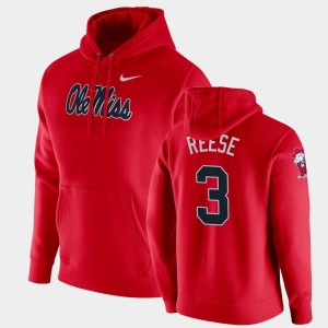 Men's Ole Miss Rebels College Football Red Otis Reese #3 Club Fleece Pullover Hoodie 633775-193
