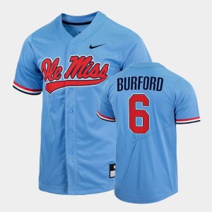 Men's Ole Miss Rebels College Baseball Blue Reagan Burford #6 2022 Full-Button Jersey 621434-418