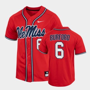 Men's Ole Miss Rebels College Baseball Red Reagan Burford #6 2022 Full-Button Jersey 777038-751