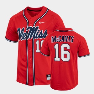 Men's Ole Miss Rebels College Baseball Red TJ McCants #16 2022 Full-Button Jersey 267775-328