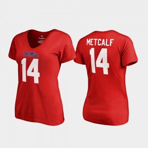 Women's Ole Miss Rebels College Legends Red DK Metcalf #14 V-Neck Name & Number T-Shirt 233895-288